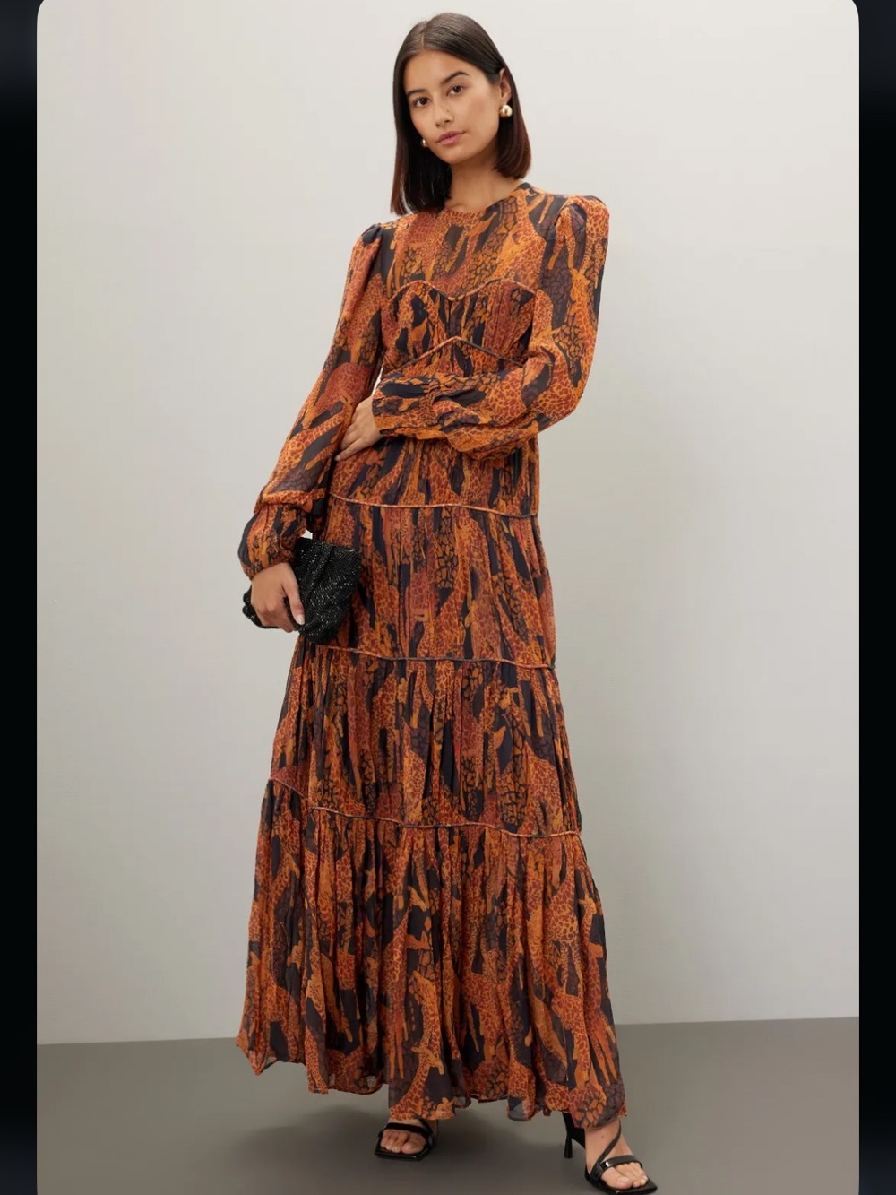 Black Giraffes Puff Sleeve Maxi Dress - Farm Rio
